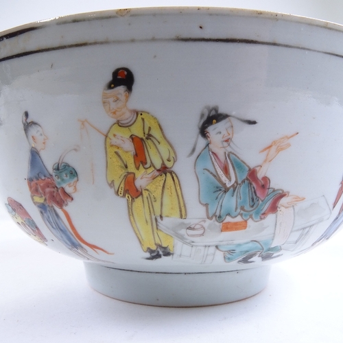 539 - A Chinese white glaze porcelain bowl, with hand painted and enamelled figures, diameter 20cm, height... 