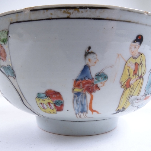 539 - A Chinese white glaze porcelain bowl, with hand painted and enamelled figures, diameter 20cm, height... 