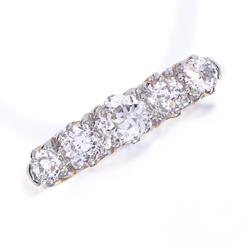 1151 - An early 20th century 18ct gold graduated 5-stone diamond half hoop ring, total diamond content appr... 