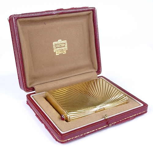 1124 - CARTIER - an Art Deco 18ct gold gem-set cigarette case, circa 1950s, rounded oblong form with all ov... 