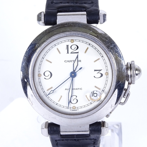 1008 - CARTIER - a mid-size stainless steel Pasha De Cartier automatic wristwatch, cream dial with quarterl... 