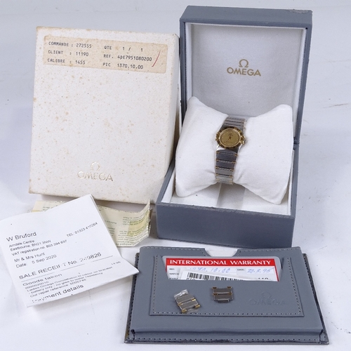 1013 - OMEGA - a lady's Vintage stainless steel and gold Constellation quartz wristwatch, ref. 795.1080.1, ... 