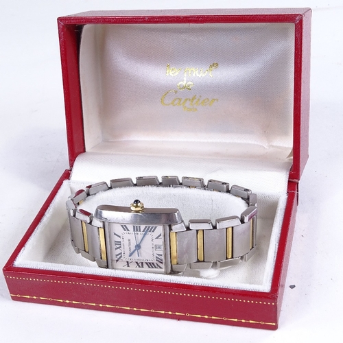 1015 - CARTIER - a lady's mid-size bi-metal Tank Francaise automatic wristwatch, ref. 2302, silvered engine... 