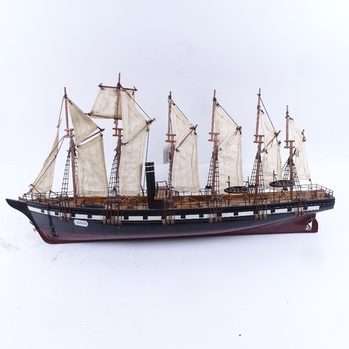 598 - A model 6-mast steam sailing ship, length 62cm