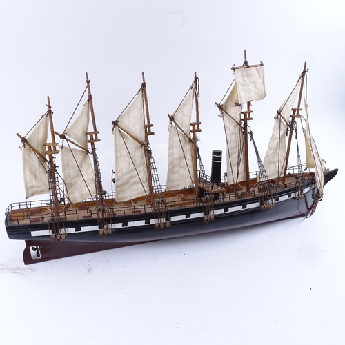 598 - A model 6-mast steam sailing ship, length 62cm