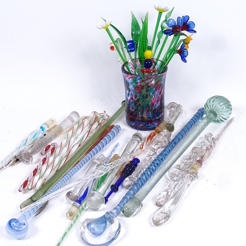 106 - A group of Murano hand blown glass cocktail stirrers, candy canes, flowers etc (boxful)