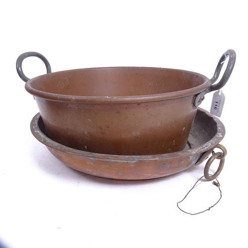 116 - A copper chestnut roasting pan, a copper kettle, a jam pan etc