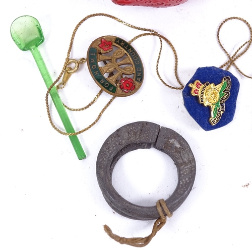 196 - Various collectables, including Mr Punch letter opener, Anglo-Saxon amulets, jade touchstone, porcel... 