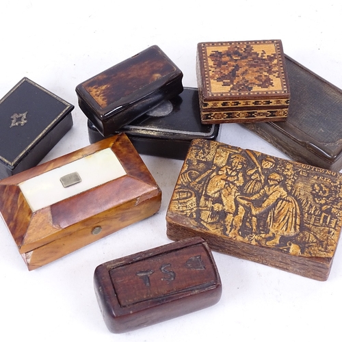 199 - A group of mainly 19th century snuffboxes, including Swedish birch example, tortoiseshell, horn and ... 