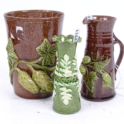 200 - 2 Rye Pottery Hop Ware items, comprising beaker, jug and vase, largest height 11.5cm (3)