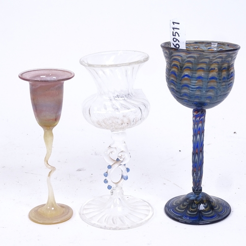 201 - A group of early 20th century Venetian handblown latticino drinking glasses, including uranium glass... 