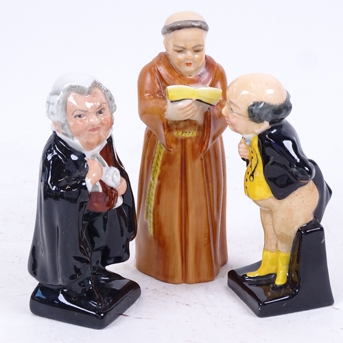 202 - 2 Royal Doulton Dickens figurines, Pickwick and Buzfuz, and a Royal Worcester monk figure, height 12... 