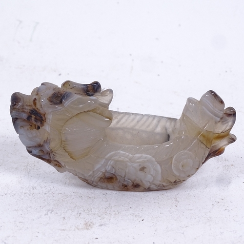 204 - A Chinese carved and polished banded agate dragon dish, length 9.5cm