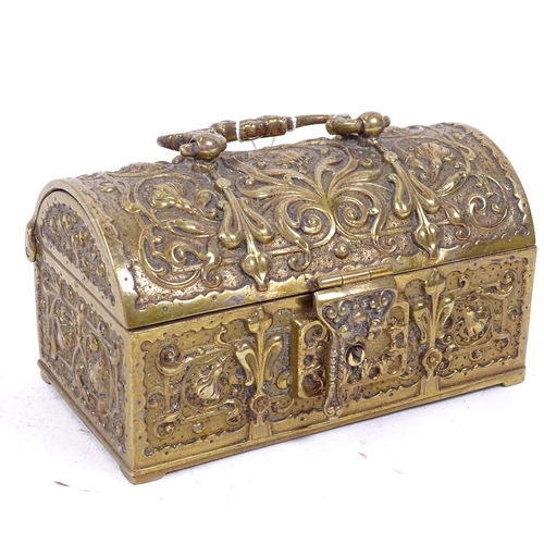 213 - An Art Nouveau brass casket jewel box, length 13cm