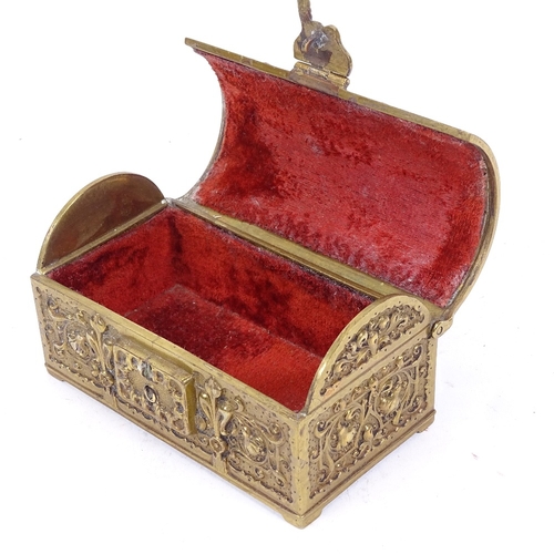 213 - An Art Nouveau brass casket jewel box, length 13cm