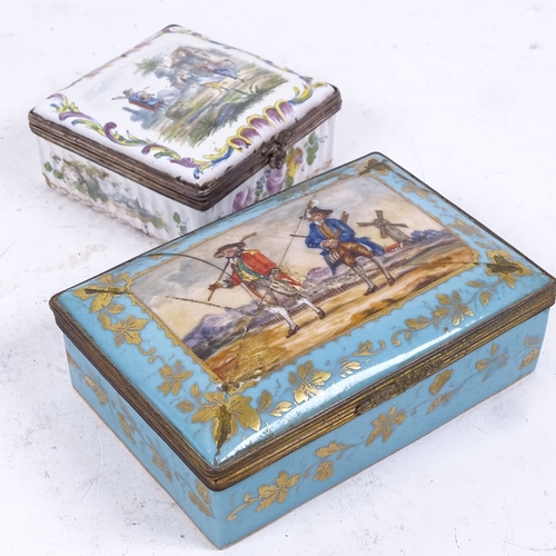 225 - A 19th century French faience ceramic box, marked Lille 1763, and another larger ceramic box, A/F, l... 