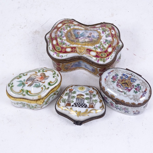 228 - A group of ceramic trinket boxes, including French and armorial examples, largest length 9.5cm, 1 A/... 