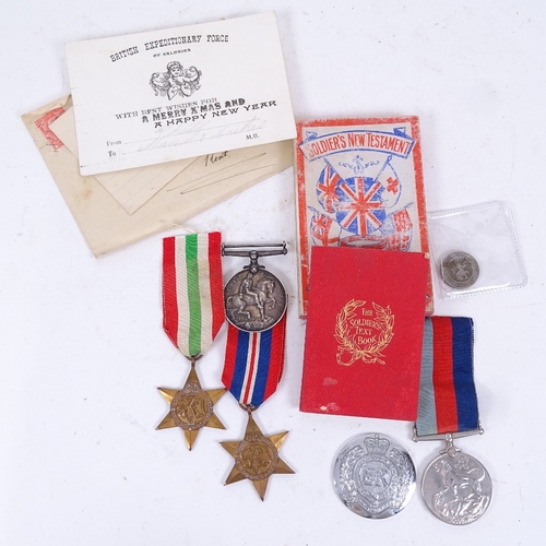 234 - A First World War medal to 472 Pte F W Sparks of East Kent Regiment, 3 unnamed Second World War meda... 