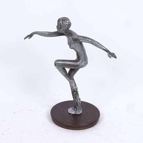 247 - An Art Deco chrome plated nude female dancer car mascot, in the style of Lorenzl, on weighted base, ... 