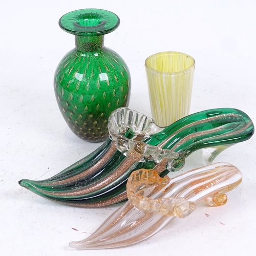 261 - A group of early 20th century Venetian handblown glass, including healed shoes and vases, largest he... 