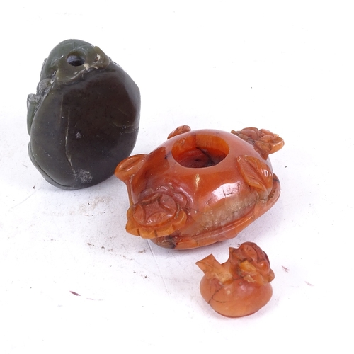 262 - A Chinese carved and polished jadeite figure, and a Chinese carnelian pot and cover, height 5.5cm (2... 