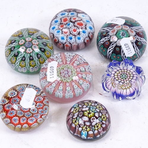 264 - 7 glass Millefiori paperweights, largest diameter 6.5cm (7)