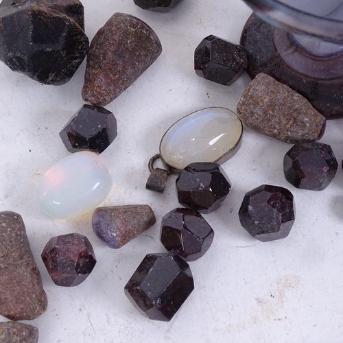 265 - Various gemstone specimens, including rhombic dodecahedron garnet, twinned garnet crystals, amethyst... 