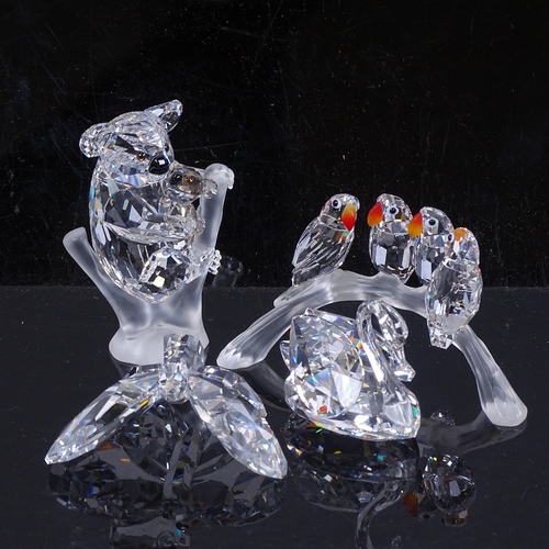 272 - 4 Swarovski cut-glass crystal animal ornaments, including baby lovebirds, koalas, swan and butterfly... 