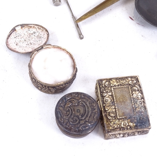 281 - Various collectables, including early 20th century silver pillbox, Shakespeare seal, pewter spoon, m... 