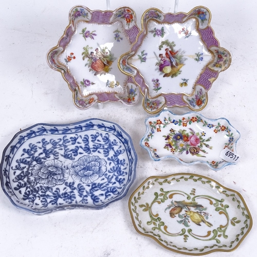 285 - A pair of late 19th/early 20th century Dresden porcelain nut dishes, Limoges porcelain card tray, an... 