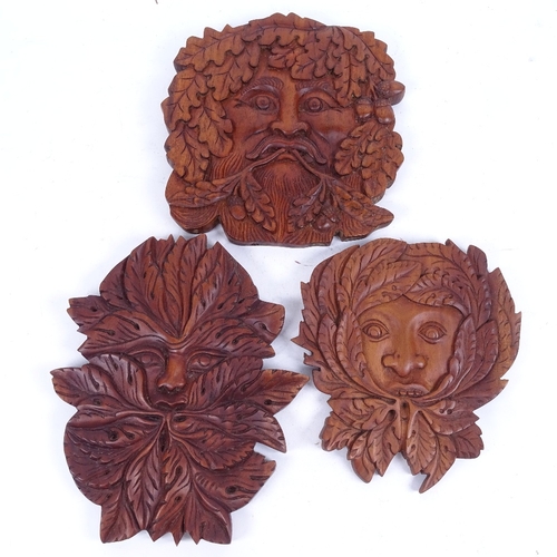 290 - David Clegg, 3 hardwood carvings, The Green Man, largest height 21cm (3)