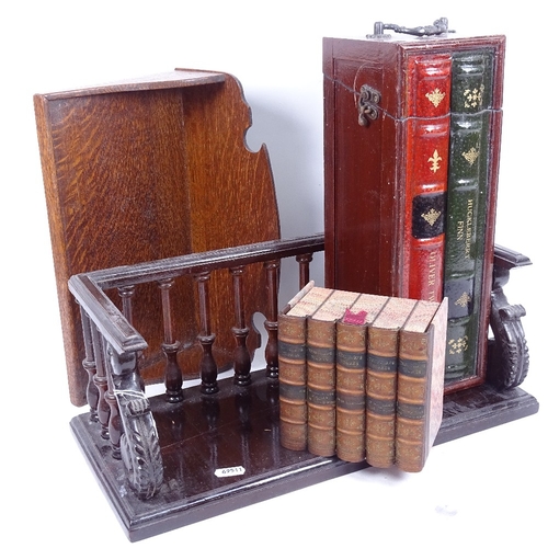 291 - A modern novelty book design box, another similar jewel box, oak shelf and a book rack (4)