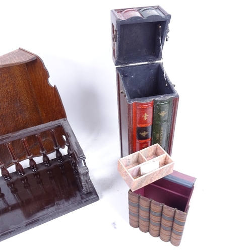 291 - A modern novelty book design box, another similar jewel box, oak shelf and a book rack (4)