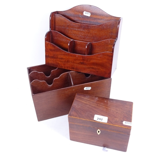 292 - 2 letter racks, and a small 19th century mahogany tea caddy, length 18cm (3)