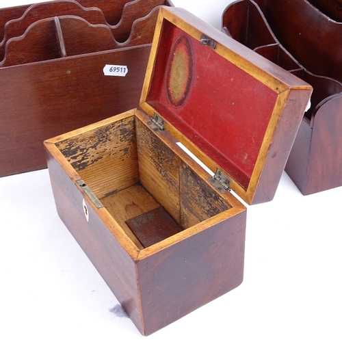 292 - 2 letter racks, and a small 19th century mahogany tea caddy, length 18cm (3)