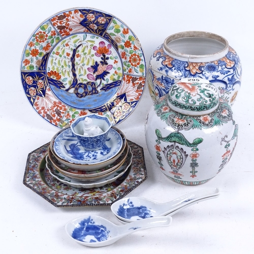 295 - Various Chinese ceramics, including small Canton famille rose dish, 18th century Mandarin ginger jar... 