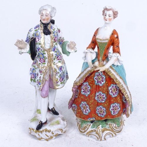 298 - A 19th century Derby porcelain figure of a lady, red crown mark, and a similar figure of a gentleman... 