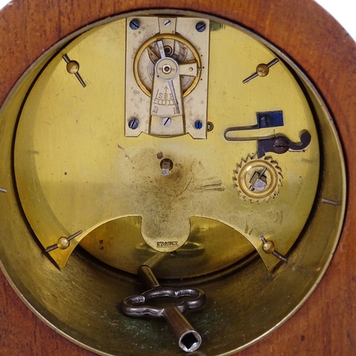 299 - An Edwardian French inlaid mahogany dome-top mantel clock, white enamel dial with Roman numeral hour... 