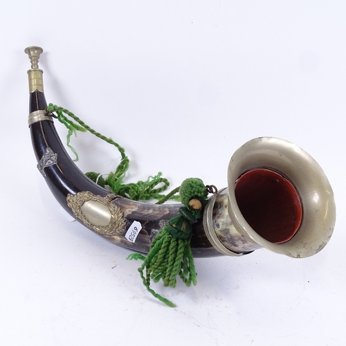 71 - A Scottish hunting horn bugle, with silver plated mounts, length 42cm