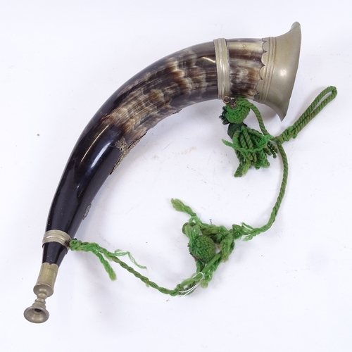 71 - A Scottish hunting horn bugle, with silver plated mounts, length 42cm