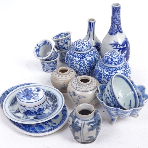 307 - Chinese bottle vases, tallest 12cm, miniature ginger jars, Sake cups etc