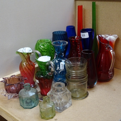 323 - A group of decorative glassware, including a red Whitefriars jug, 17cm