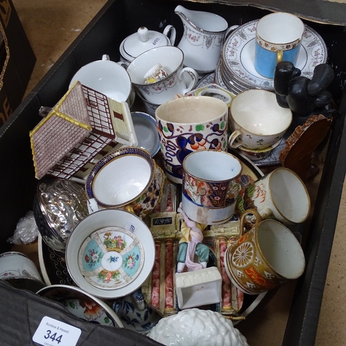 344 - 19th century coffee cans, various teaware, and ornaments