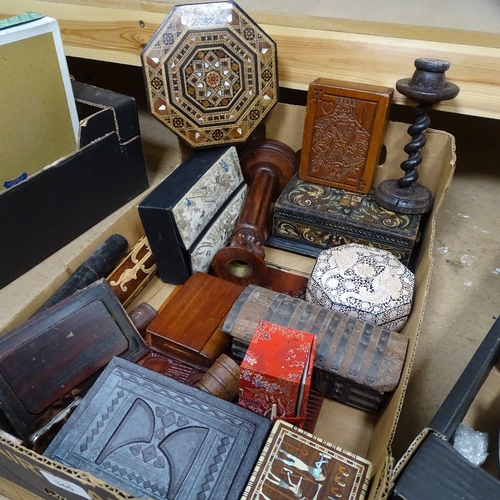 345 - Decorative boxes, a candlestick etc