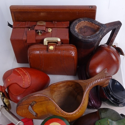 347 - Small leather boxes, treen items etc