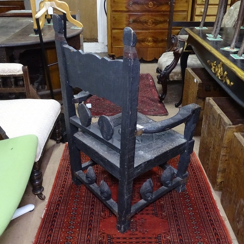 1760 - An African Tribal Chokwe Chief's chair, carved wood with copper adornments