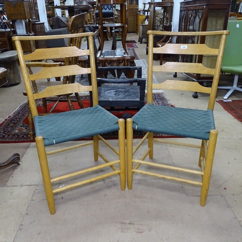 1761 - A pair of Arts and Crafts Cotswold School side chairs, with green tape seats, probably late 20th cen... 