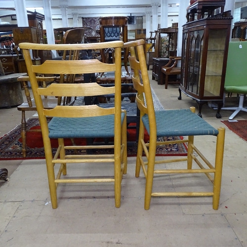 1761 - A pair of Arts and Crafts Cotswold School side chairs, with green tape seats, probably late 20th cen... 