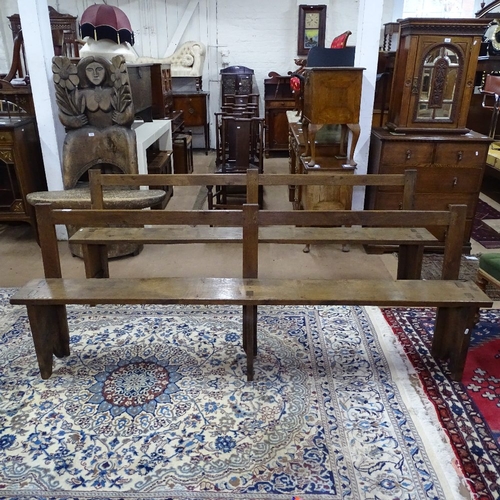 1764 - A pair of Antique pegged oak hall benches, L214cm, H80cm