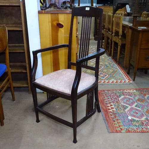 1775 - A Liberty & Co Arts and Crafts Langley armchair, with spindle back and stretcher detail